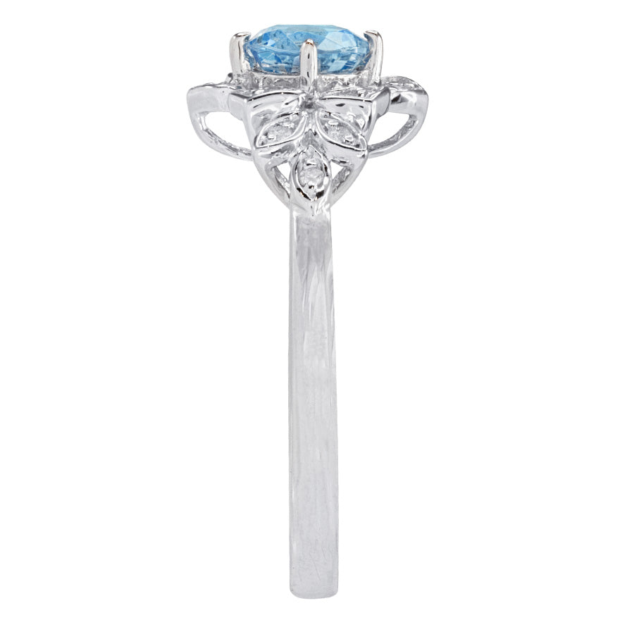 Round Blue Topaz and Diamond Ring in 14K White Gold (0.09ct tw)