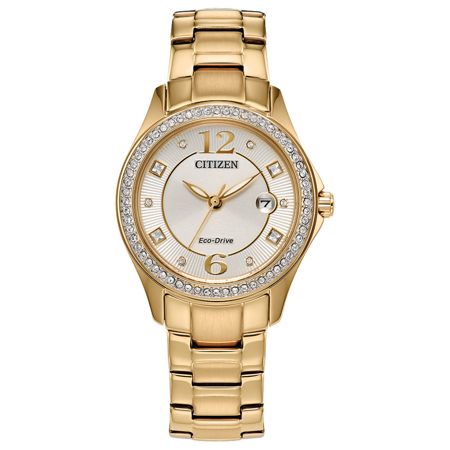 Citizen Eco-Drive Crystal Champagne Dial Ladies Watch | FE1147-79P