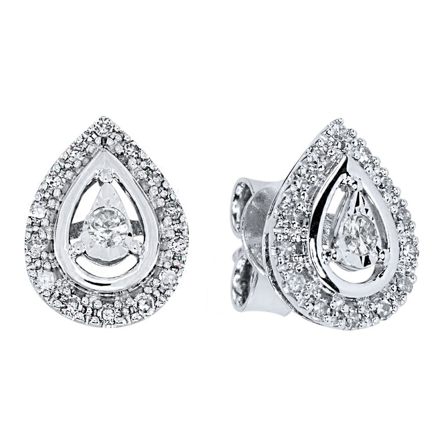 Pear Shape Diamond Halo Stud Earrings in 10K White Gold (0.20 ct tw)