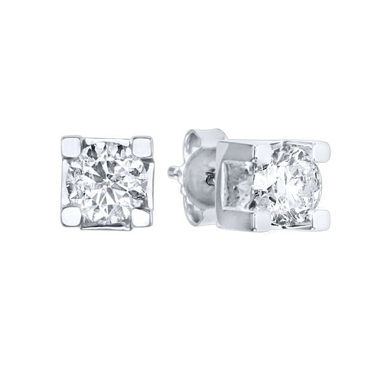 Solitaire Canadian Diamond Stud Earrings in 14K White Gold (0.70 ct tw)