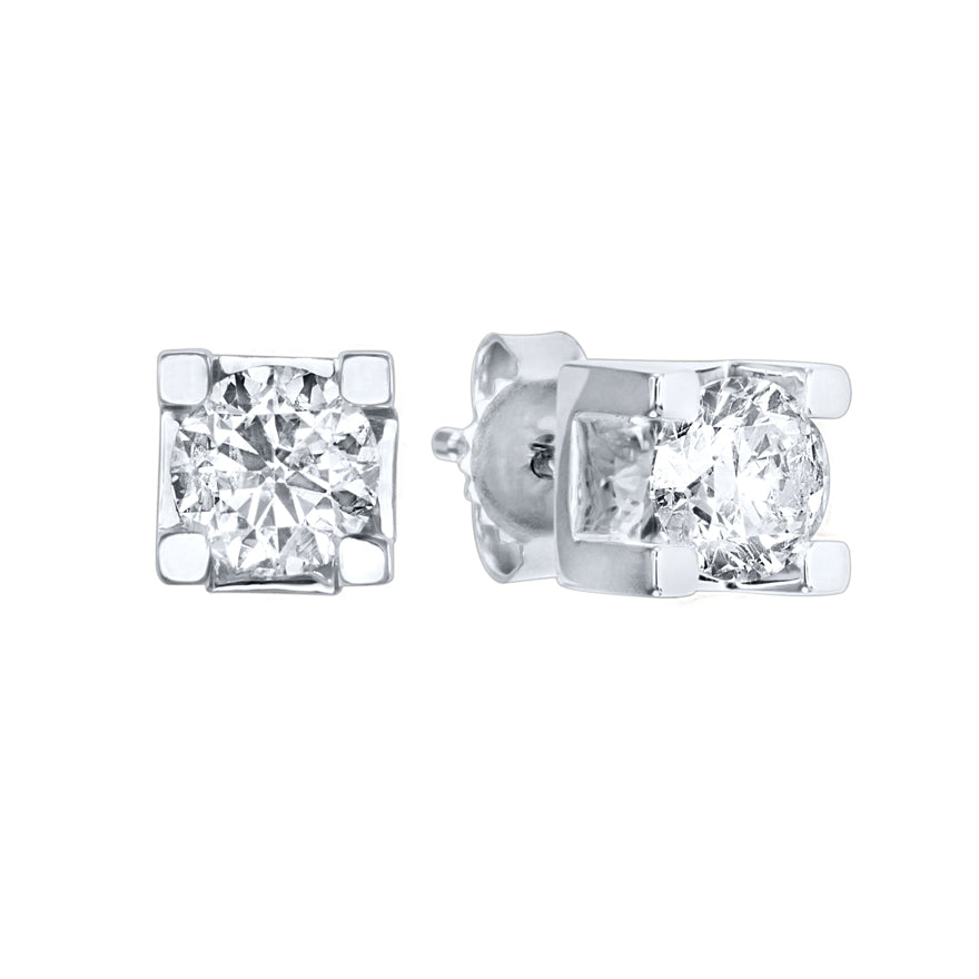 Solitaire Canadian Diamond Stud Earrings in 14K White Gold (0.10 ct tw)