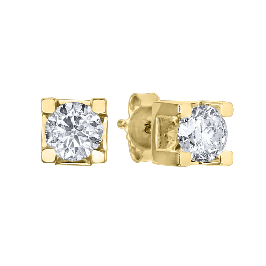 Solitaire Canadian Diamond Stud Earrings in 14K Yellow Gold (0.70 ct tw)