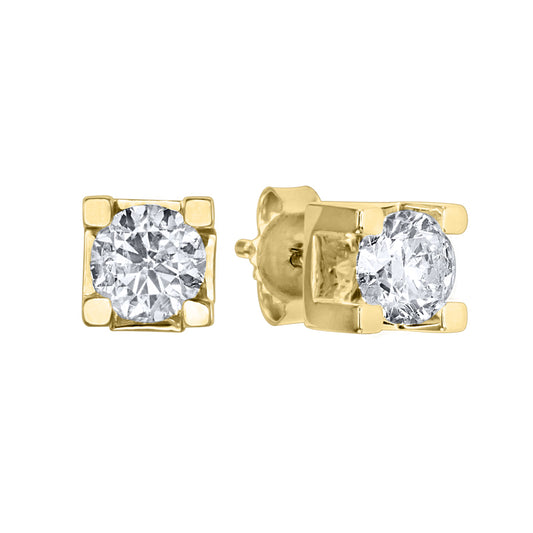 Solitaire Canadian Diamond Stud Earrings in 14K Yellow Gold (0.10 ct tw)