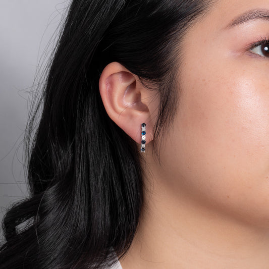 Sapphire and Diamond Hoop Earrings in 10K White Gold