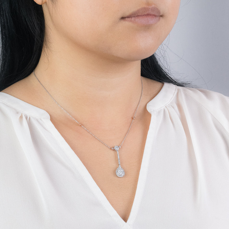 Diamond Drop Necklace in 10K Rose and White Gold (0.75ct tw)