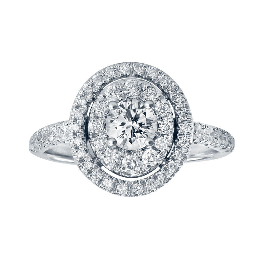 14K White Gold Double Halo Diamond Engagement Ring (1.00 ct tw)