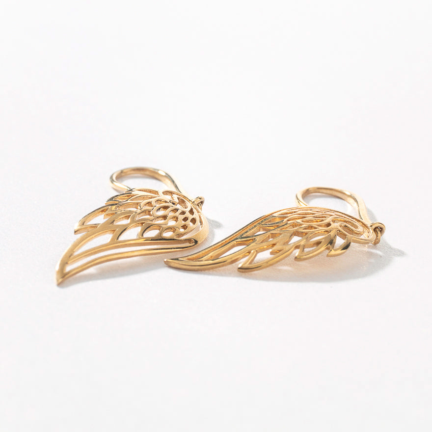 Angel Wing Dangle Earrings in 10K Yellow Gold
