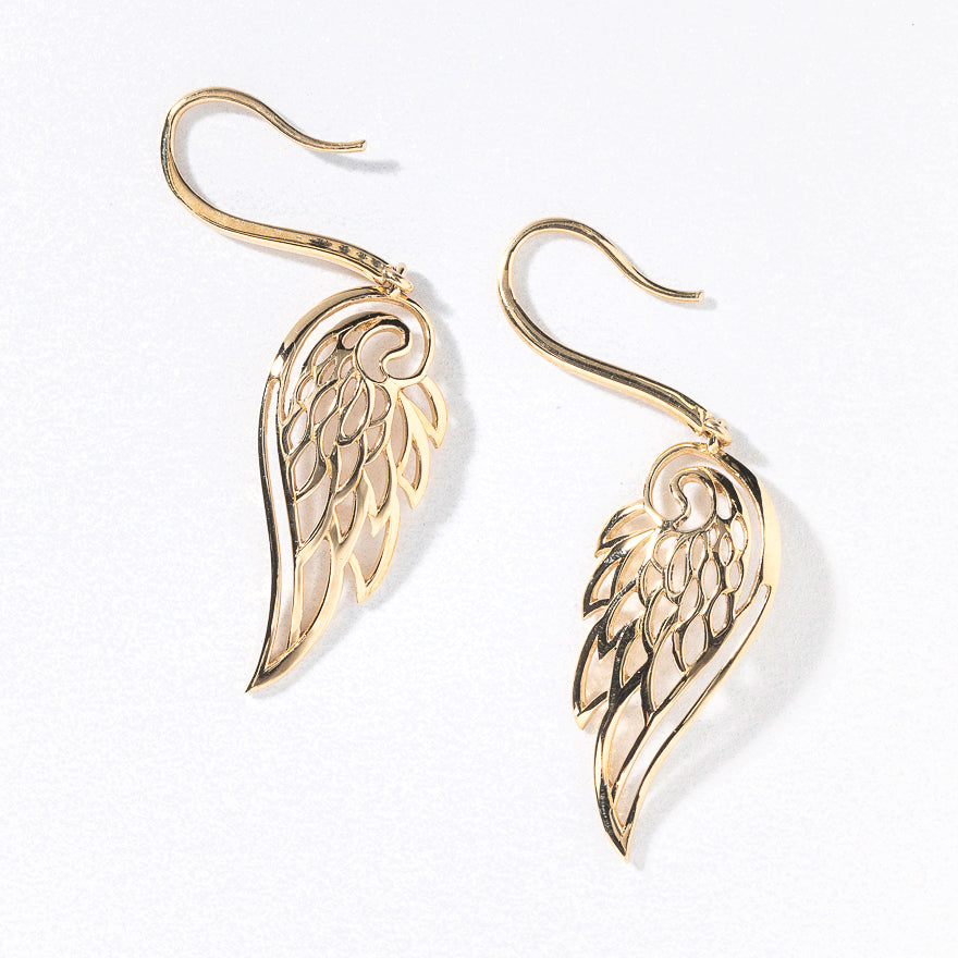 Angel Wing Dangle Earrings in 10K Yellow Gold