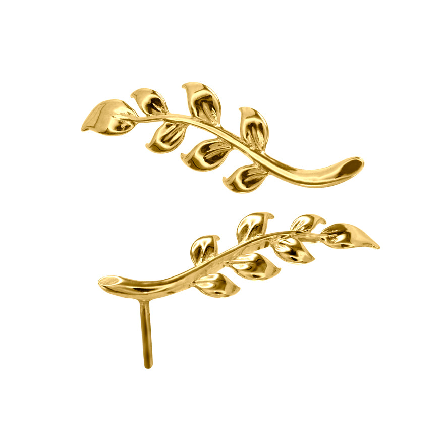Leaf Climber Earrings in 10K Yellow Gold