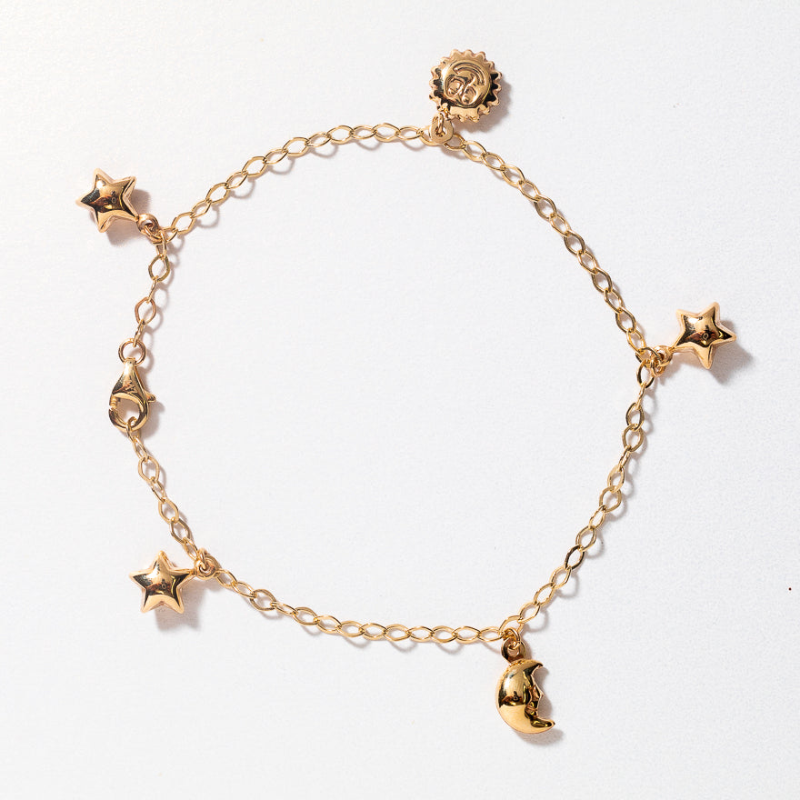 Star Sun and Moon Charm Bracelet in 10K Yellow Gold