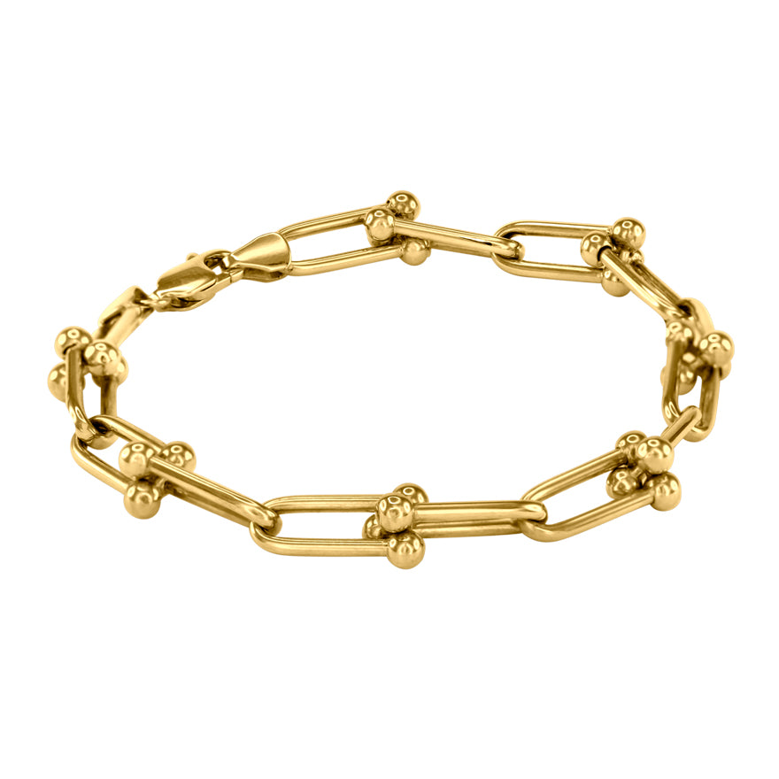 Beaded U-Clip Link Bracelet in 10K Yellow Gold