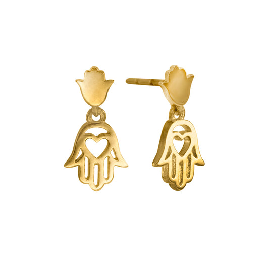 Hamsa Hand Drop Earrings in 10K Yellow Gold