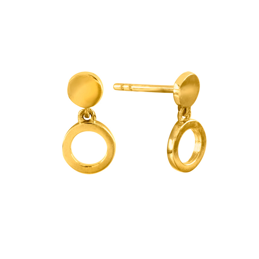 Petite Circle Drop Earrings in 10K Yellow Gold
