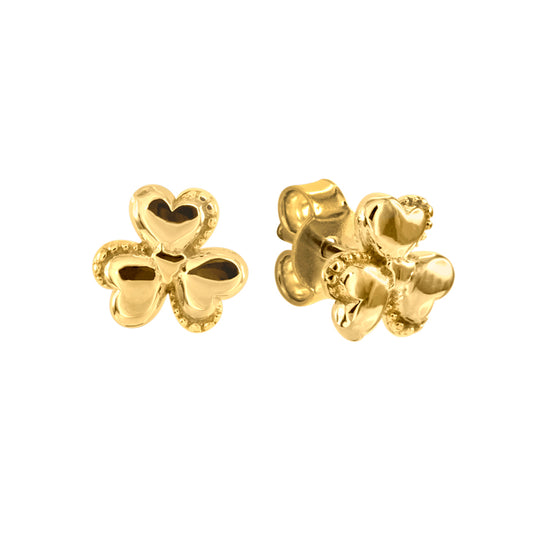 Three Leaf Clover Stud Earrings in 10K Yellow Gold