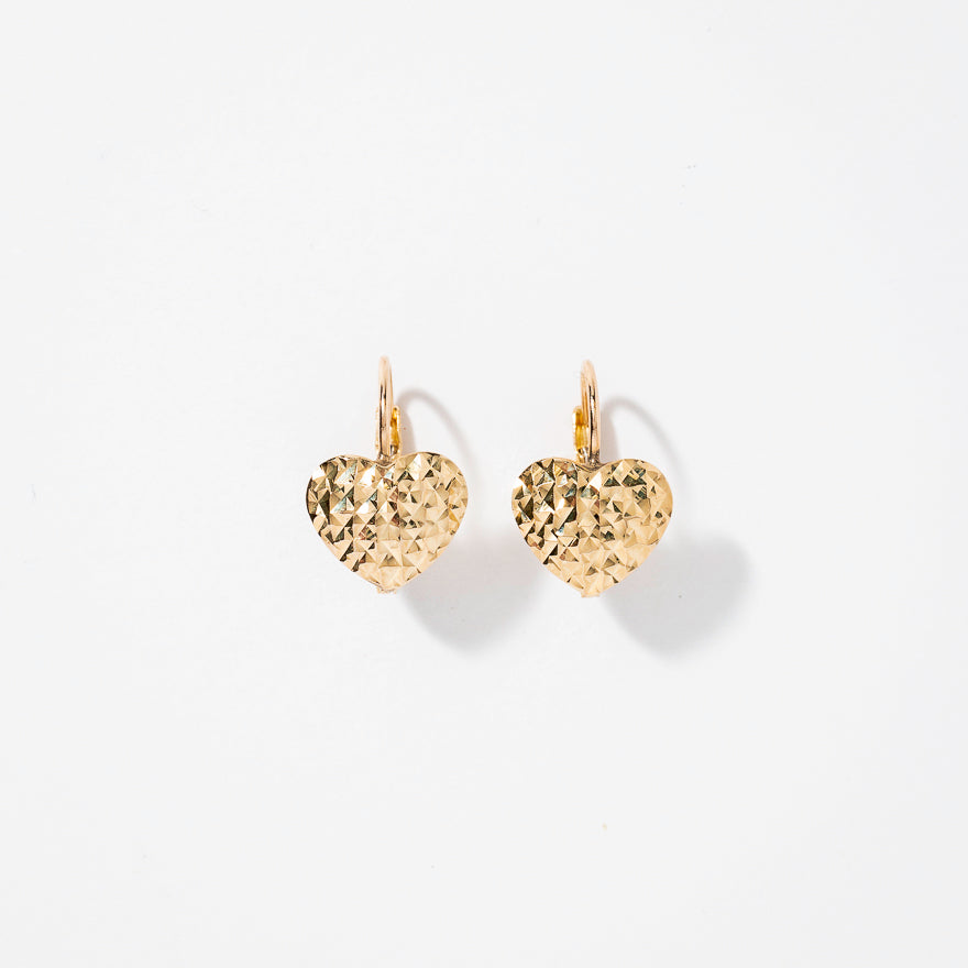 Puffed Heart Earrings in 10K Yellow Gold