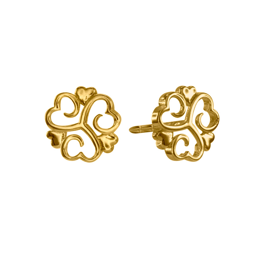 Heart Clover Stud Earrings in 10K Yellow Gold