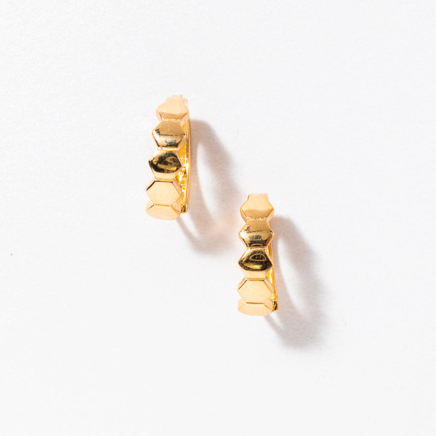 Honeycomb Hoop Earrings in 10K Yellow Gold