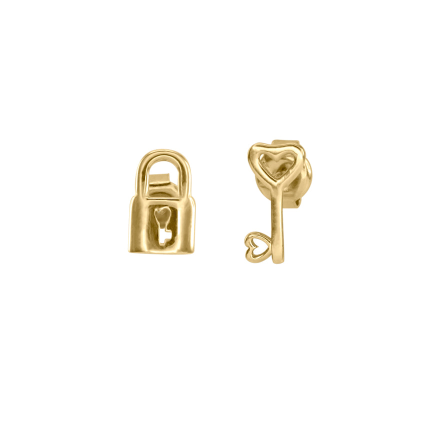 Lock and Key 10K Yellow Gold Stud Earrings