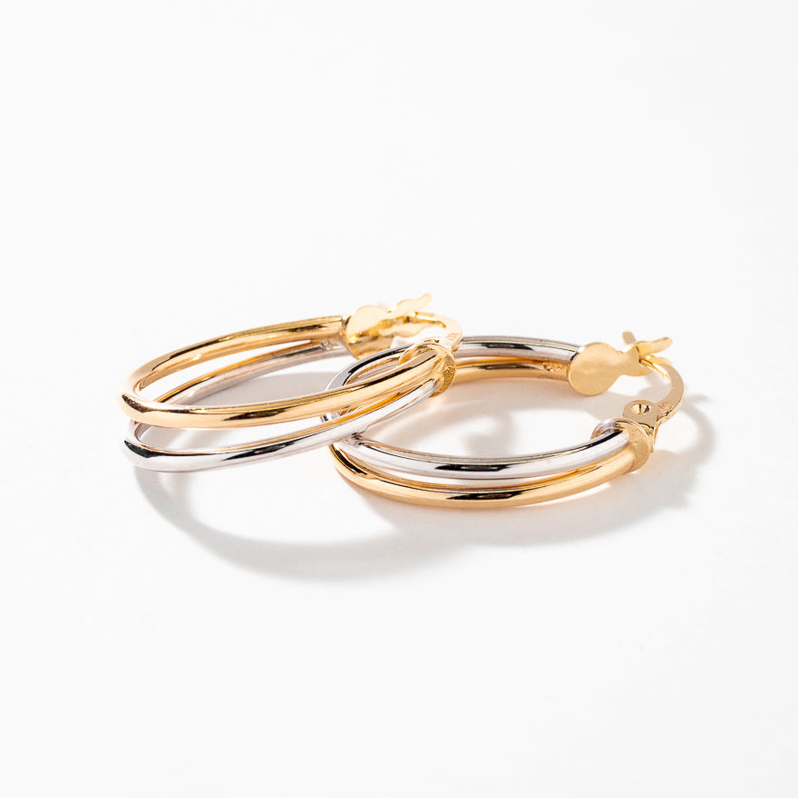 Double Hoop Earrings in 10K Yellow and White Gold
