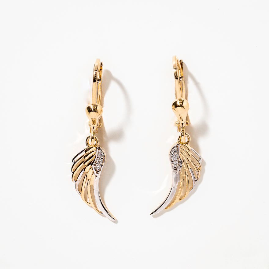 Angel Wing Earrings in 10K Yellow and White Gold
