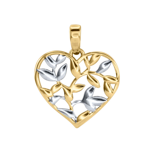 Open Heart Pendant in 10K Yellow and White Gold