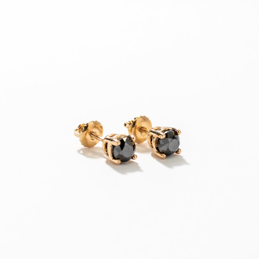 Black Diamond Stud Earrings in 10K Yellow Gold (1.00 ct tw)