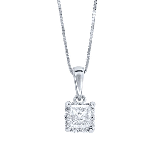 Princess Cut Diamond Pendant Necklace in 14K White Gold (0.50 ct tw)