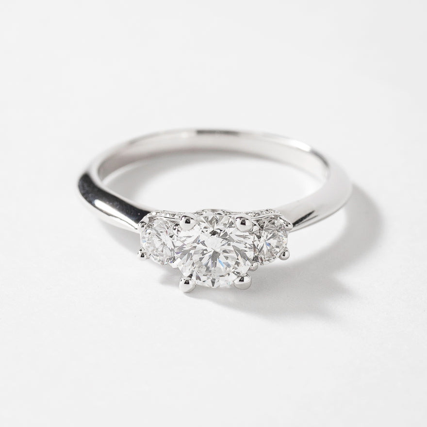 Three Stone Diamond Engagement Ring in 14K White Gold (1.35 ct tw)