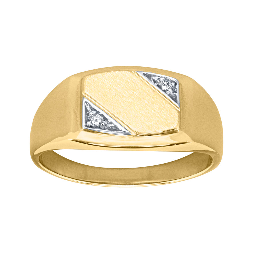 Men's Diamond Signet Ring in 10K Yellow and White Gold (0.03ct tw)