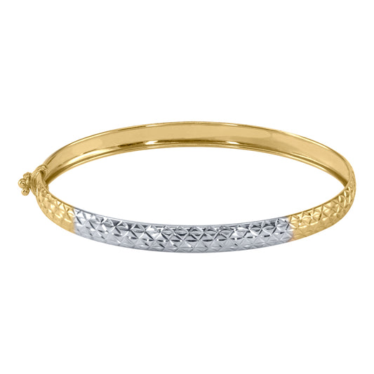 Diamond Cut Dome Flex Bangle in 10K Yellow and White Gold