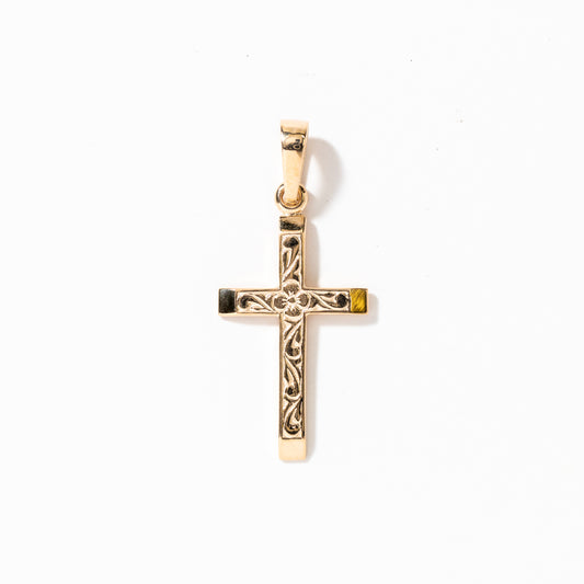 Floral Cross Charm Pendant in 10K Yellow Gold