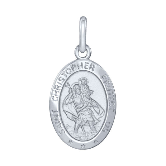 10K White Gold Saint Christopher Medal Charm