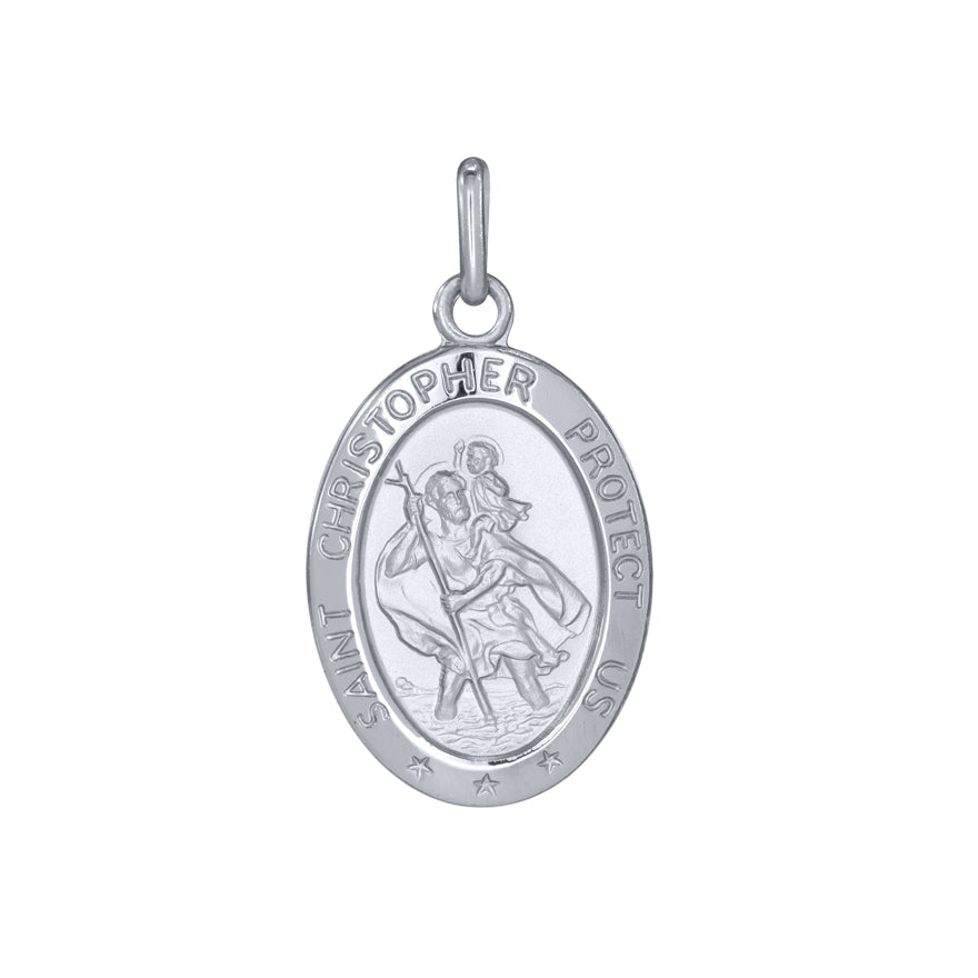 10K White Gold Saint Christopher Medal Charm