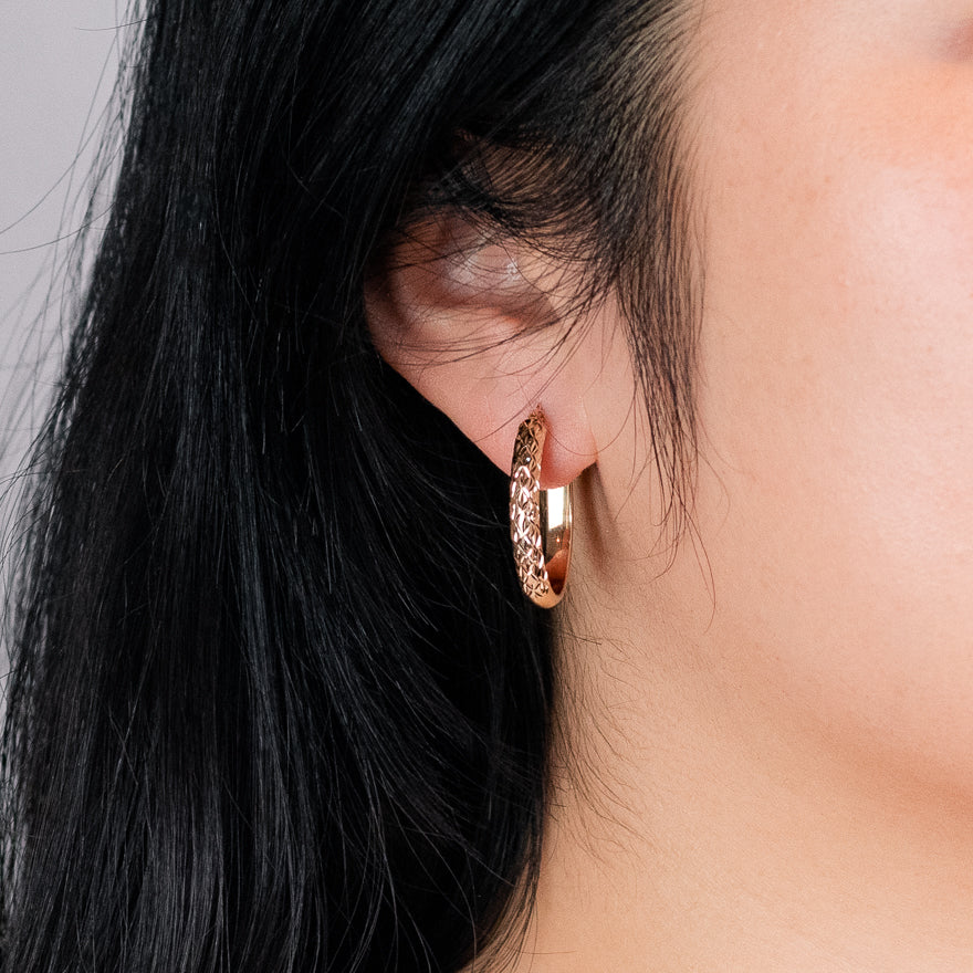 Oval Diamond Cut Hoop Earrings 10K Yellow Gold