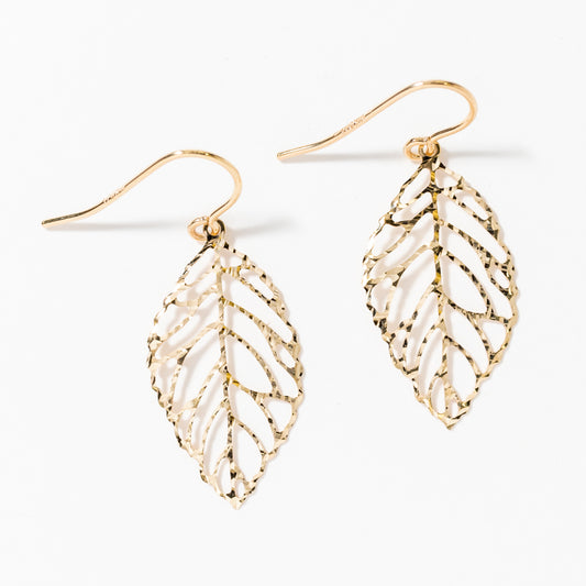 Cutout Leaf Earrings in 10K Yellow Gold