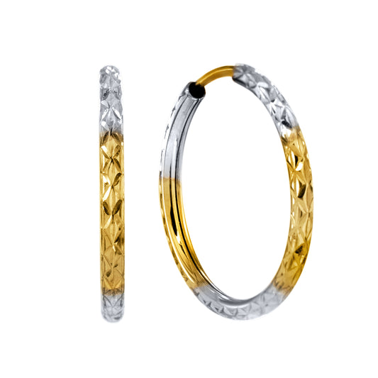 Diamond Cut Hoop Earrings in 10K Yellow and White Gold