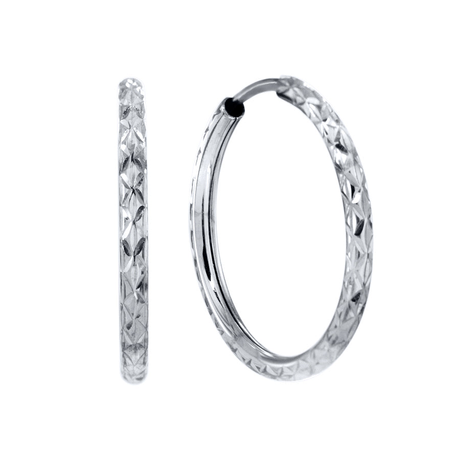 Diamond Cut Hoop Earrings in 10K White Gold