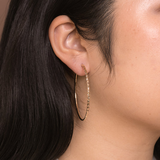 50mm Diamond Cut Hoop Earrings in 10K Yellow Gold