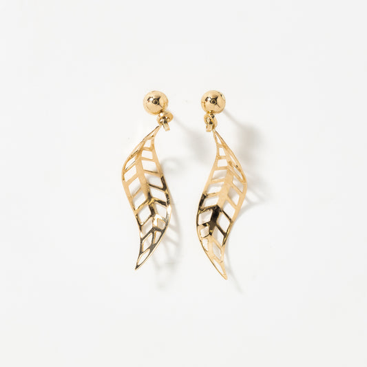 Open Leaf Drop Earrings in 10K Yellow Gold