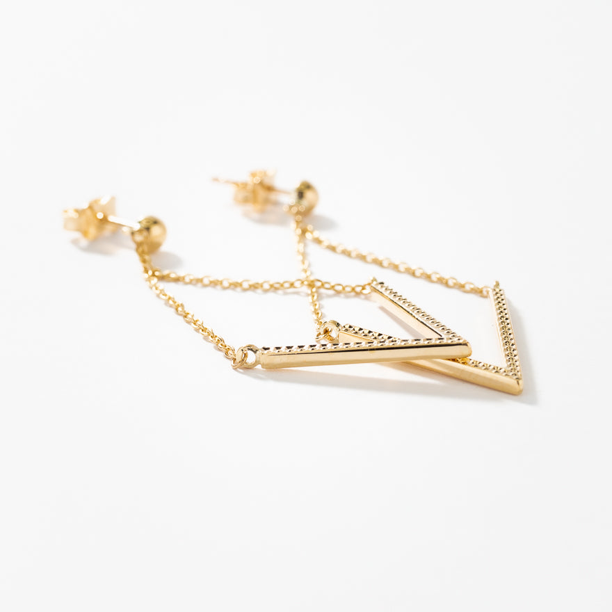 V Shape Drop Earrings in 10K Yellow Gold