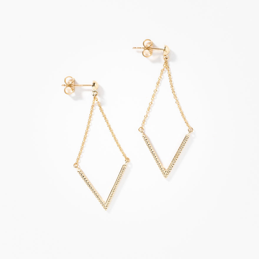 V Shape Drop Earrings in 10K Yellow Gold