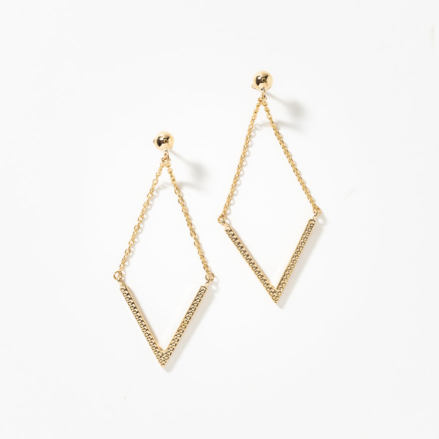 V Shape Drop Earrings in 10K Yellow Gold