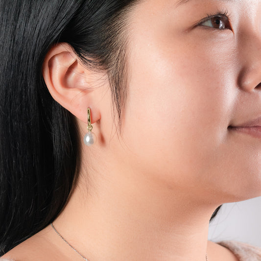 Freshwater Cultured Pearl Dangle Hoop Earrings in 14K Yellow Gold