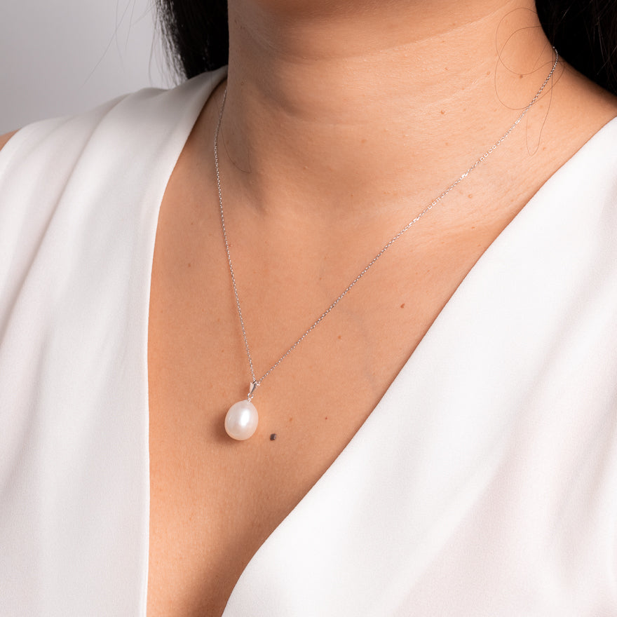 Gold filled white pearl necklace, single pearl necklace – Avnis