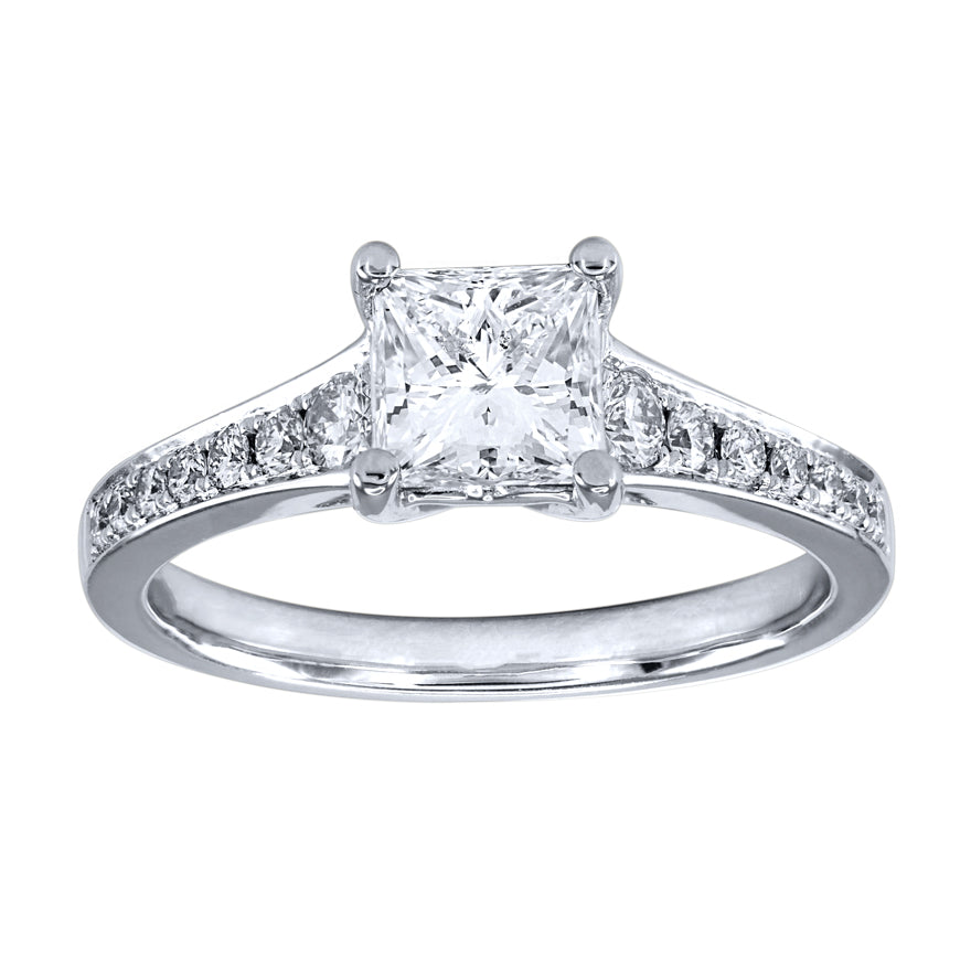 GIA Certified Engagement Ring With One Carat Princess Cut Diamond Centre (1.26 ct tw)