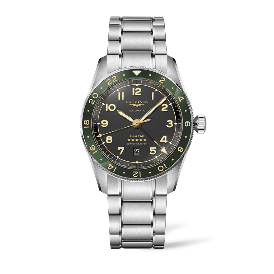 Longines Spirit Zulu Time Green Bezel 42 mm | L3.812.4.63.6 – Ann
