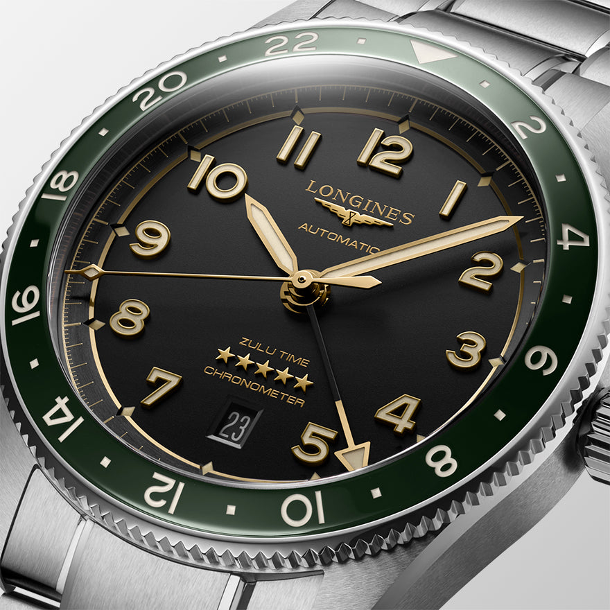 Longines Spirit Zulu Time Green Bezel 42 mm | L3.812.4.63.6