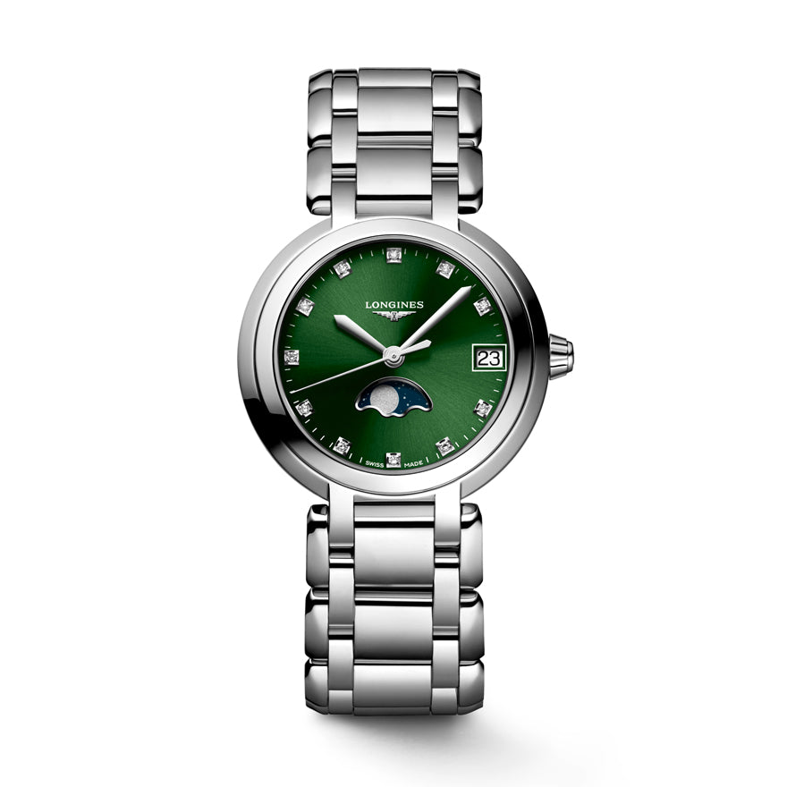 Longines PrimaLuna Moonphase Green Dial 30.5mm Quartz Watch | L8.115.4.67.6