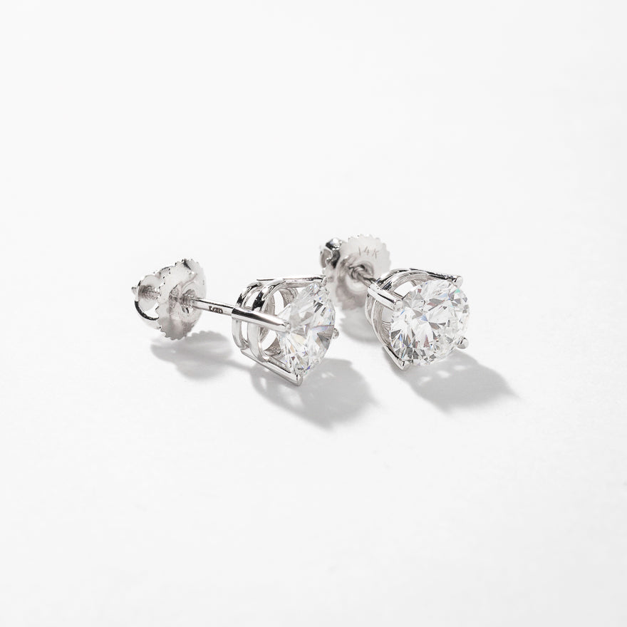 Lab Grown Round Cut Diamond Stud Earrings in 14K White Gold ( ct t