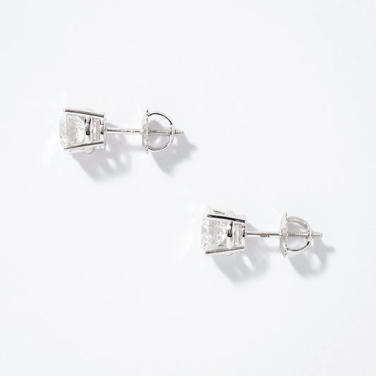 Lab Grown Round Cut Diamond Stud Earrings in 14K White Gold (2.00 ct tw)